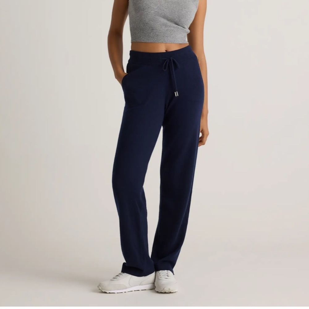Quince Mongolian Cashmere Straight Leg Women's Navy Blue Drawstring Pants